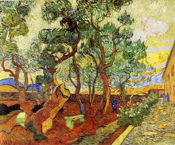 Vincent Van Gogh : Corner of the Asylum and the Garden with a Heavy,Sawn-Off Tree II